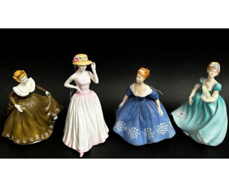 Ceramic figures, mostly Royal Doulton: Summer Breeze, Springtime, Winter Waltz, Nina, Geraldine, Happy Birthday, Buttercup, E