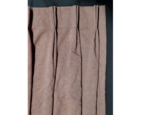One pair of good quality extra large heavy curtains in dark red and grey herringbone tweed fabric, lined and thermal lined wi