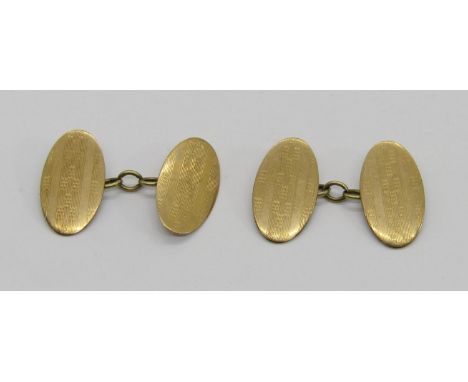 Pair of 9ct engine turned cufflinks, maker 'H.G&amp;S', Chester 1929, 3.8g 