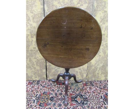Georgian mahogany circular snap top occasional table with turned pillar and swept tripod 