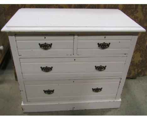 A small over-painted, chest of two short and three long drawers, 91 x 49cm, 78cm high, a  good quality late Victorian / Edwar