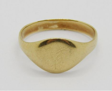 Antique yellow metal signet ring, size R, 4g 