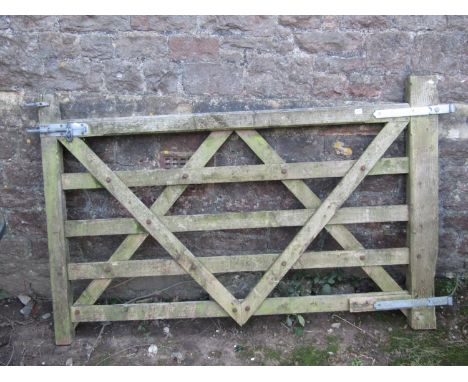 Traditional weathered softwood five bar field/entrance gate with galvanised fittings, 190 cm (full width including hinges) (a
