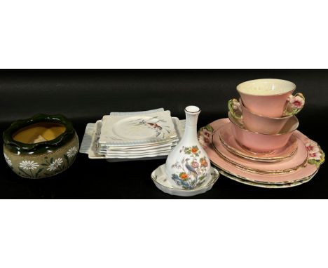 A sandwich set with fish detail, part Royal Winton tea service with floral panelled handle, Austrian tea service with floral 