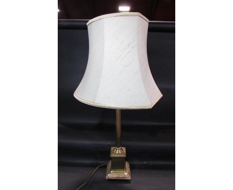 Georgian style table lamp with reeded column and square cut and weighted base complete with shade 