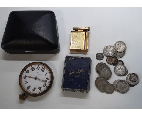 Vintage Mappin &amp; Webb eight day dashboard clock, The Roller Beacon vintage Cigarette Lighter, loose coinage to include so