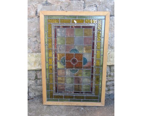 Rectangular leaded light window/panel set within a later simple pine frame 88 cm x 59 cm (overall size) 
