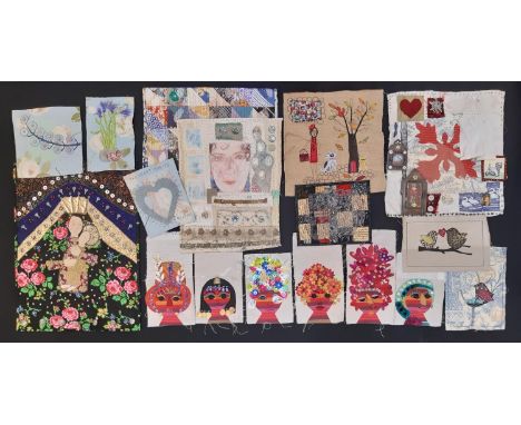 An interesting collection of hand made textiles from a craft studio using different colours, textures and added embellishment