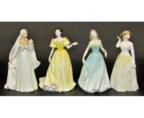 Ceramic figures, mostly Royal Doulton: Princess Elizabeth on her wedding day, Bride, Coming of Age, Kim, Caroline, Susannah, 