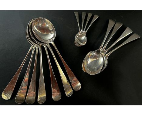 A good selection of Roberts &amp; Belk Ltd silver flatware consisting of eight main forks, 8 side forks, eight dessert spoons