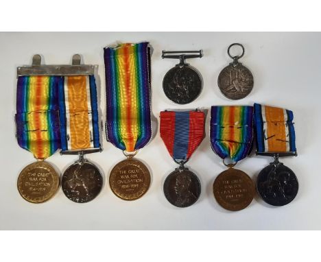 Three 1914-18 and Victory medals 2486 Driver R Davies R.E. 368604 A Cpl HWF White R.E. 1776 Sjt C. W. Davies R.A. and two Imp