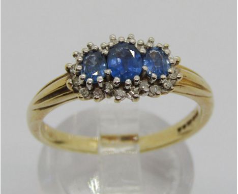 9ct sapphire and diamond cluster dress ring, Birmingham 1998, size R, 3.3g 