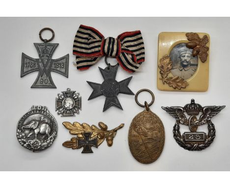 Prussian / German WW1 period, an interesting group of medals etc to include an Imperial Elephant Order Colonial pin badge, a 