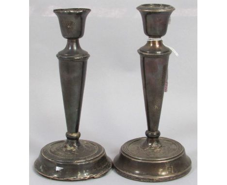 A pair of silver candlesticks (af) and a selection of silver flatware, 12 ozs approximately 