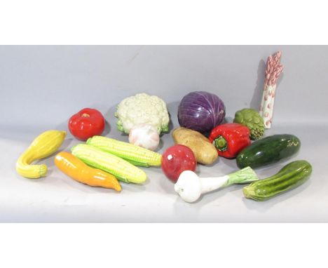 Sixteen ceramic vegetables, cauliflower, red pepper, potato, courgette, onion garlic etc 