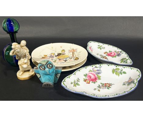 Two Booths Dragon tureens and covers, two earthenware jugs, Bavarian china vase, two French plates, porcelain tea and coffee 