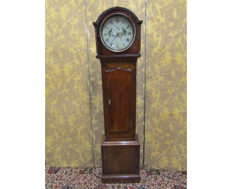 A local Georgian mahogany longcase clock enclosing a circular dial with painted bird detail by John Collings of Sodbury (Chip