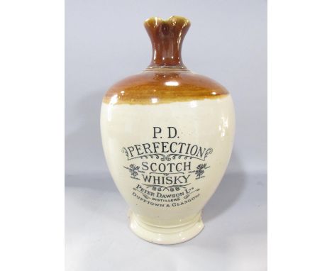 A glazed stoneware Ewer for P D Perfection Scotch Whisky by Peter Dawson Ltd Distillers Dufftown &amp; Glasgow, 33cm high.(Tw