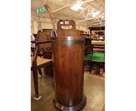 An early 20th Century mahogany and brass bound stick stand,bearing plaque 'GILBERT, SWINDON' mahogany pot cupboard, and Regen