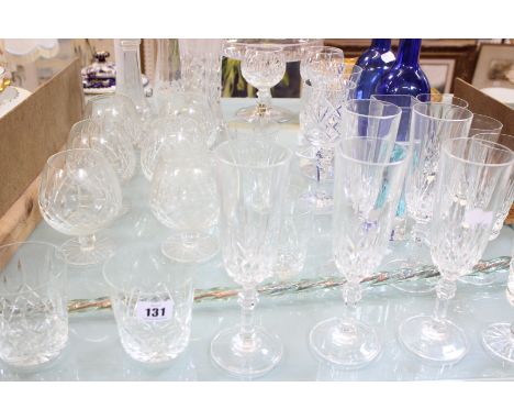 A quantity of glassware to include a glass walking cane, glass candlestick etc 