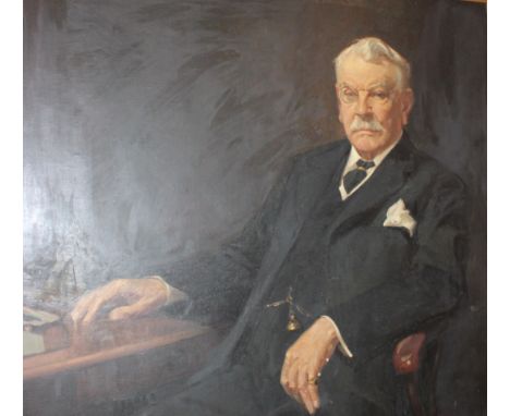 English School (Early 20th Century)Portrait of a gentleman seated at his deskOil on canvasSigned indistinctly 109cm x 120cm 