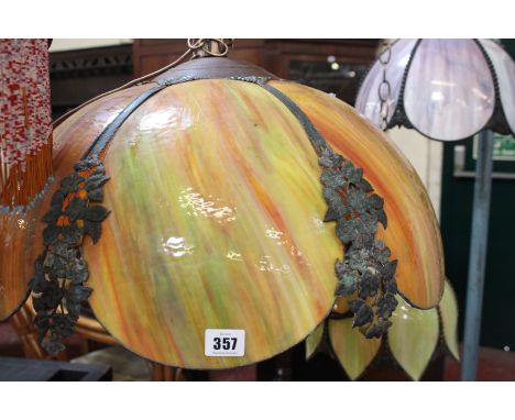 An American Kokomo glass hanging light with brass metalware 53cm diameter 
