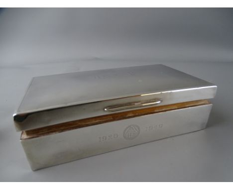 RECTANGULAR SILVER CIGARETTE BOX, Birmingham 1949 with engine turned lid and initialled cartouche, the front centre dated 192