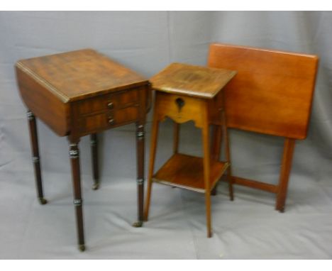 ANTIQUE PEMBROKE TABLE on turned supports with two single end drawers, a two tier planter and a folding table