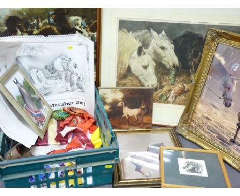 GROUP OF EQUINE INTEREST COLLECTABLES to include Laurence Josset proof stamped print of three horses, a further quantity of f