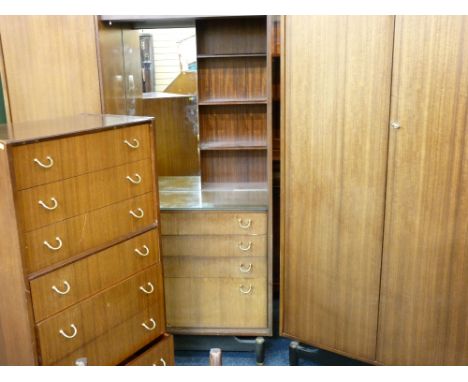 G PLAN GOLD LABEL BEDROOM SUITE comprising double wardrobe, seven drawer chest and a compactum wardrobe of single door with m