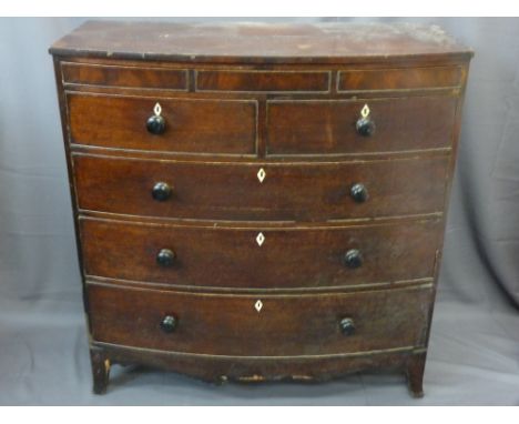 MAHOGANY BOW FRONT CHEST OF DRAWERS, 123cms height, 119cms width, 55cms depth