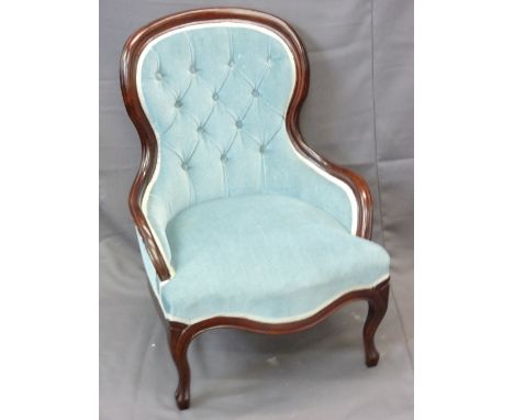 REPRODUCTION SPOON BACK CHAIR with turquoise upholstered button back 