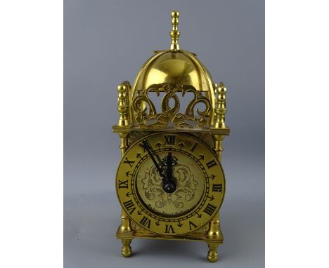 SMITHS 20TH CENTURY BRASS LANTERN CLOCK with plug-in self-start movement