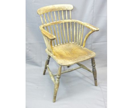 ELM WINDSOR STICK BACK CHAIR with turned stretcher for restoration