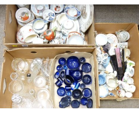 VINTAGE ORNAMENTAL CHINA &amp; GLASSWARE including a collection of Bristol blue glass liners