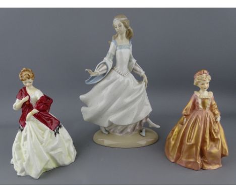 THREE PORCELAIN FIGURINES by Royal Worcester &amp; Lladro including 'First Dance' 3629 and 'Grandmother's Dress' 308 designed