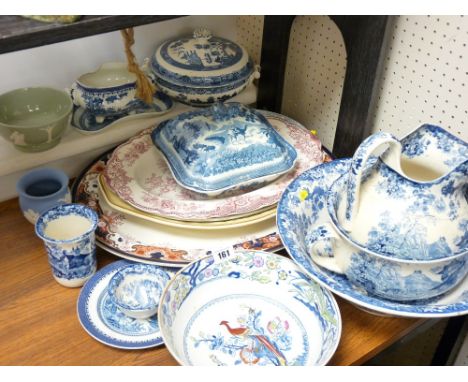 LARGE SELECTION OF MIXED POTTERY &amp; PORCELAIN including a blue and white toilet set, Portmeirion Botanic Garden, Worcester