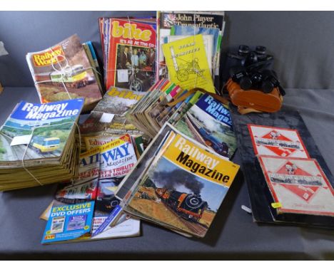 VINTAGE RAILWAY &amp; BIKING MAGAZINES, two pairs of old binoculars, Monopoly board ETC