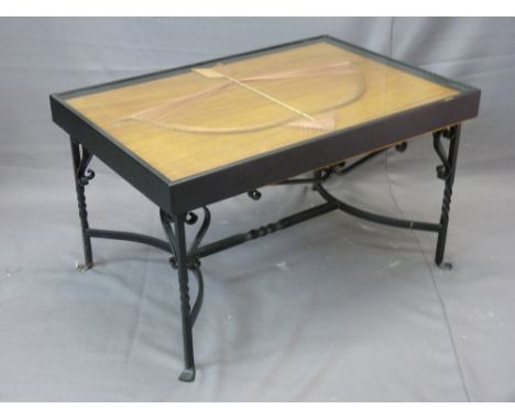 METAL BASED COFFEE TABLE WITH SAGITTARIUS BOW INSERT, 48cms height, 82cms width, 56cms depth