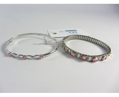 Nomination steel and 18ct gold stone set expandable bracelet and a white gold bangle set with pink stones hallmarked 9ct