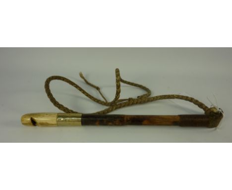 Beagling/hunting whip with silver plated collar and carved antler whistle 