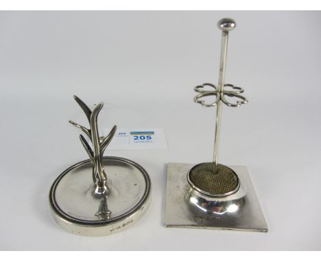 Edwardian silver ring tree and a jewellery stand both hallmarked
