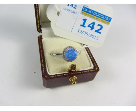 Blue opal dress ring stamped 925