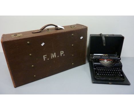 'Olympia' portable typewriter (cased) and a vintage suitcase L75cm (2)