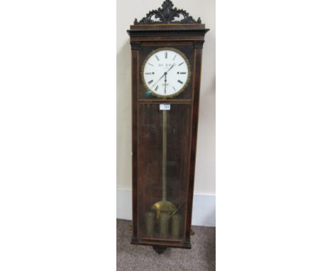 Vienna wall clock, 19th century Biedermeier period inlaid mahogany case with matched Grande Sonnerie quarter striking three t