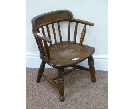 Early 19th century county elm child's stick back chair, H46cm