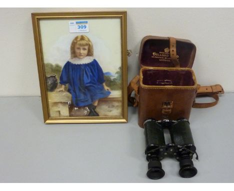 Pair Dolland London x8 magnification prism binoculars with tooled leather decoration L11cm in Dolland & Co leather case and a