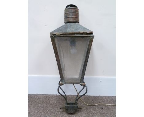 Victorian copper and glass street lantern, H95cm