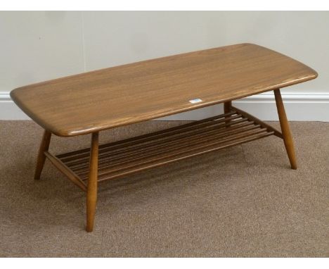 Ercol Golden Dawn elm rectangular coffee table with under-tier, 46cm x 104cm