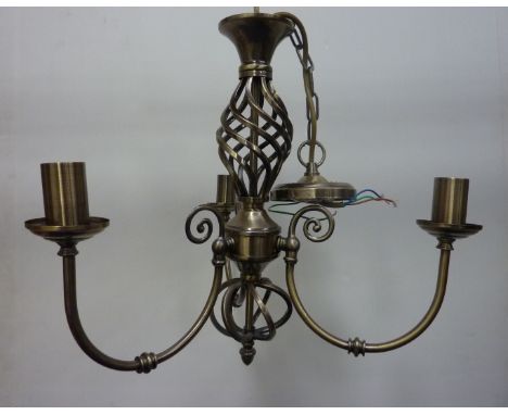 Three branch centre light fitting H37.5cm excl. chain, brass effect hall lantern and three glass lampshades 